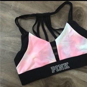 Pink VS bralette, pastel tie dye strappy crop top ,sport bra, swim top
